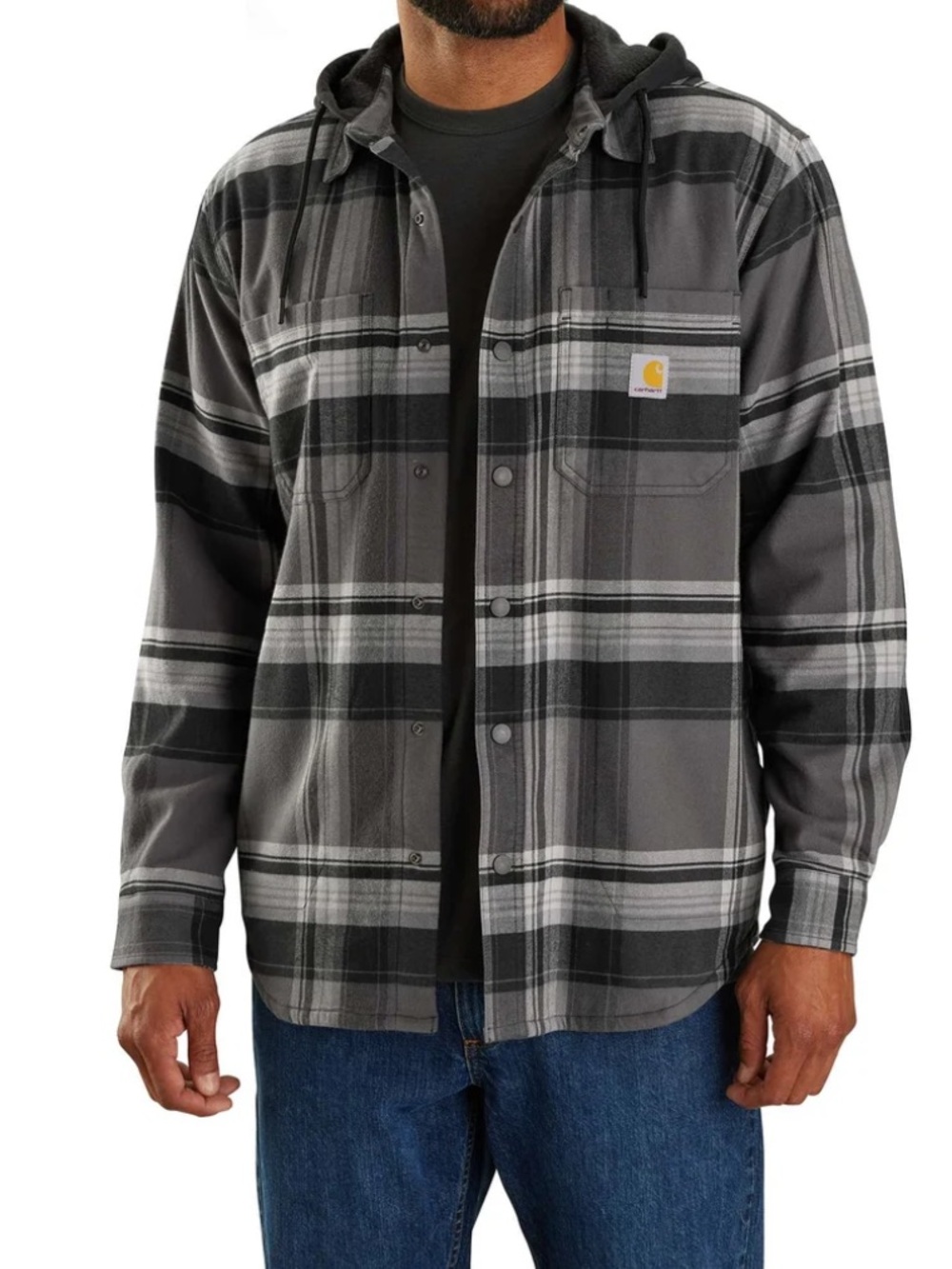 Carhartt Men’s Gray Black Plaid Hooded Shirt Jacket Flannel Rugged Flex Size 3XL